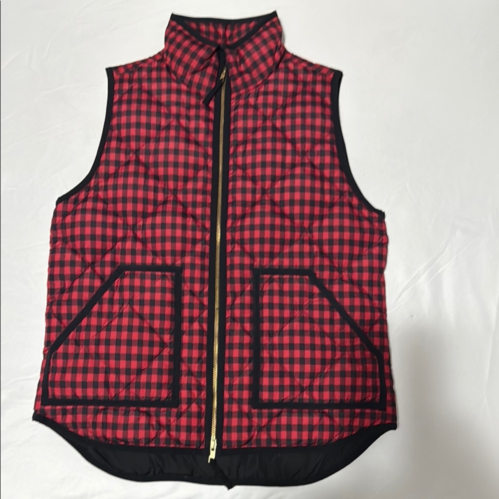 J. Crew Red and Black Quilted Vest with Buffalo Check